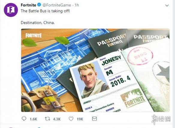 今日《堡垒之夜（Fortnite）》官方Twitter宣布“战斗巴士正在起飞，目的地：中国”。下附了一张护照图片，国服或来临。