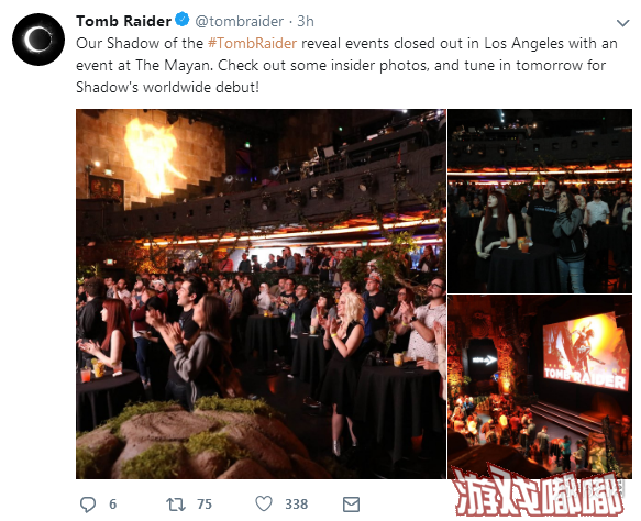 日前，《古墓丽影：暗影（Shadow of the Tomb Raider）》官方推特为我们分享了洛杉矶发布会现场照片，从发布会照片来看，我们有幸一睹《古墓丽影：暗影》新预告的屏摄画面。