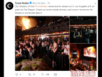 日前，《古墓丽影：暗影（Shadow of the Tomb Raider）》官方推特为我们分享了洛杉矶发布会现场照片，从发布会照片来看，我们有幸一睹《古墓丽影：暗影》新预告的屏摄画面。