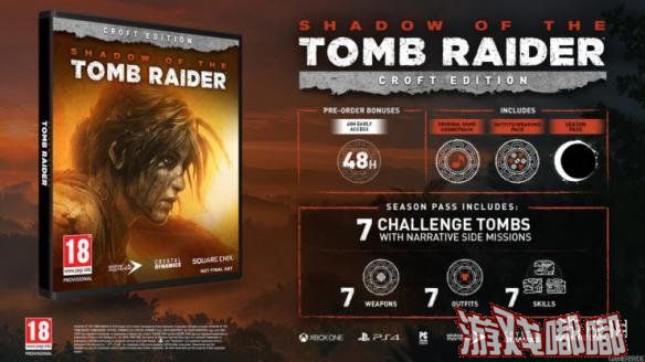 Square Enix公布了《古墓丽影：暗影(Shadow of the Tomb Raider)》的各个版本，此次《古墓丽影：暗影》除了普通版，还将会推出“数字豪华版”、“Croft版”和“终极版”，一起来了解下吧！