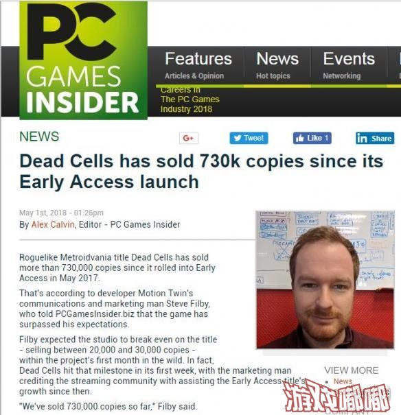《死亡细胞（Dead Cells）》开发商的社区与市场经理近日接受采访时表示本作总销量已经突破了73万份。