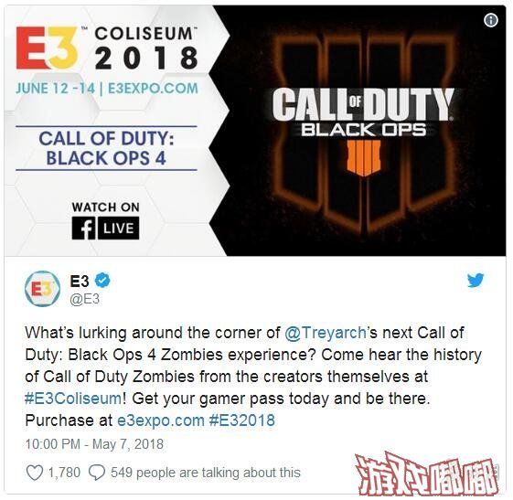 E3官方推特昨天确认，将会在今年的E3游戏展上公布《使命召唤15：黑色行动4(Call of Duty: Black Ops 4)》僵尸模式的细节，让我们一起来看看吧！