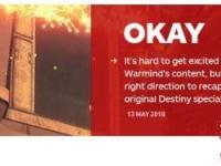 今天，IGN给《命运2（Destiny 2）》DLC“战争意志”打出了6.0分的评价，游戏虽然看起来是向正确的方向前进，但是仍旧让人很难对内容感到兴奋！