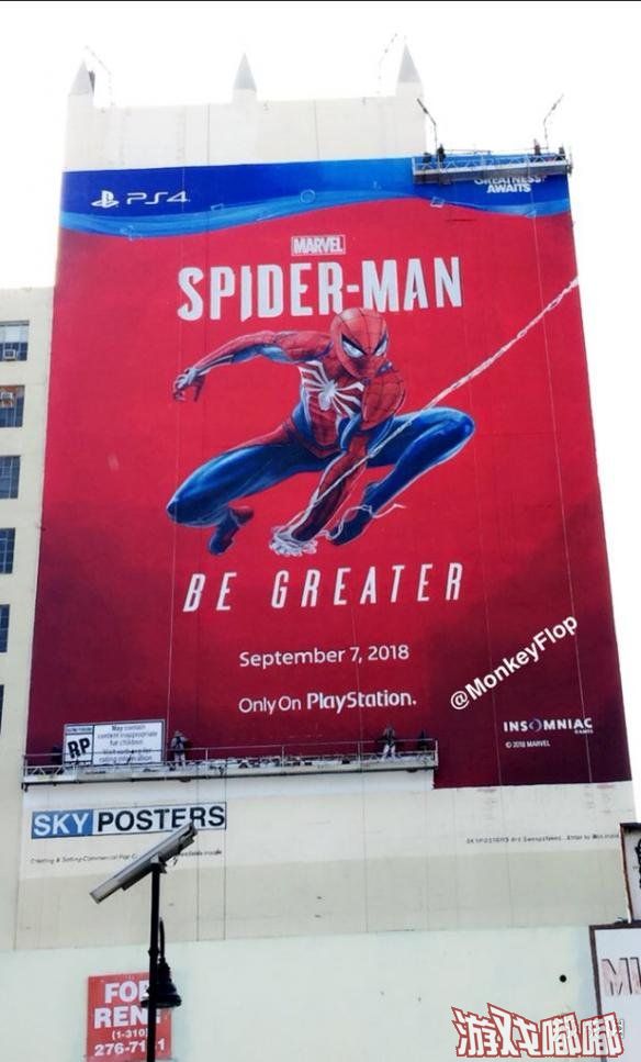 虽然目前据E3展开幕还有20多天的时间，但目前索尼在今年E3展期间的巨幅墙体海报已经几近完工。海报上今年的主角是《漫威蜘蛛侠（Marvels Spider-Man）》。
