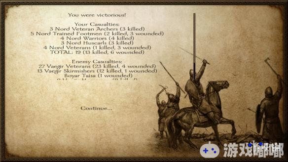 近日，《骑马与砍杀2（Mount and Blade II: Bannerlord）》官方公布了最新的开发日志，展示了新作在战斗报告系统方面所做出的改进。新系统将以更加清晰的方式展示玩家在对战中的战绩与损耗。