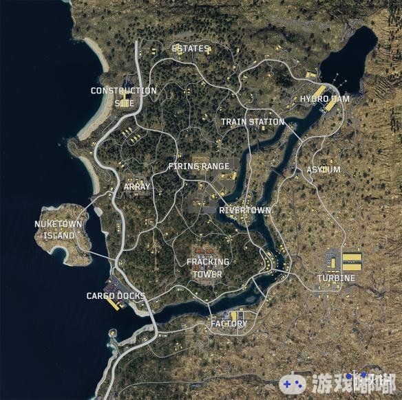 最近，动视和Treyarch正式公布了《使命召唤15：黑色行动4（Call of Duty: Black Ops 4）》中的大逃杀模式“Blackout”的完整地图！该模式将设定在一个庞大的半岛上！