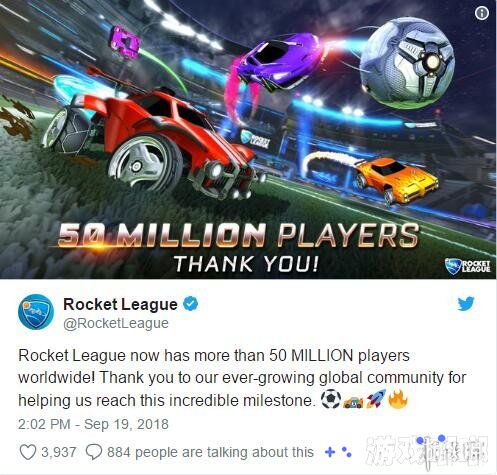 《火箭联盟（Rocket League）》是当今世界上最受欢迎的游戏之一，今天Psyonix宣布在全球范围内收获了5000万玩家，数字非常惊人。