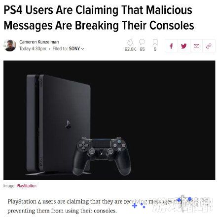 最近有玩家发现PS4在接收到特殊消息的时候会触发恶性BUG，严重可能会使主机变砖，在索尼官方发布修复补丁之前，建议开启拒收消息功能来避免这一BUG的出现。