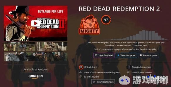 R星巨作《荒野大镖客2（Red Dead Redemption 2）》媒体评分今日正式解禁，超过30家媒体给出了满分评价，IGN也打出了满分10分，快来看看他们是怎么说的吧！