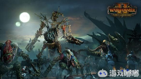 近日《全战：战锤2（Total War: WARHAMMER 2）》即将在本月8号发售的DLC“吸血鬼海岸的诅咒”迎来了一段新预告，官方在其中展示了这一派系的巨型兵种Necrofex巨人。