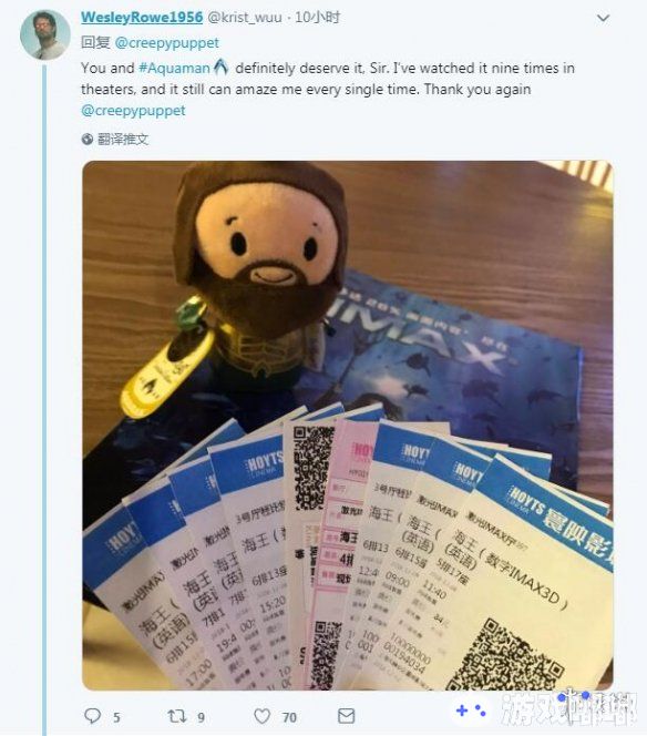 上周四在国内院线上映的电影《海王》，口碑好到炸裂，打破多项票房记录，这是一部如此优秀的电影！导演温子仁发推特对中国粉丝表示感谢，一起来看看吧。