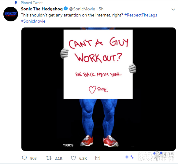 真人电影版《索尼克》官方近日开通了官方推特，并发布了一张蓝色毛腿图片，一起来看看吧。