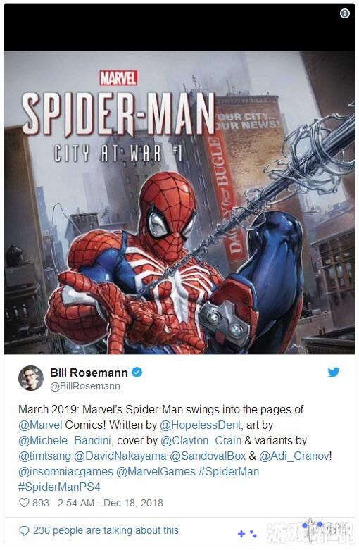 漫威漫画的执行董事Bill Rosemann今天在推特上宣布，漫威将会在2019年推出根据PS4游戏《漫威蜘蛛侠(Marvels Spider-Man)》改编的漫画，让我们一起来了解下吧！