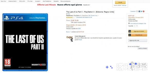 意大利亚马逊上架了《美国末日2（The Last of Us: Part Ⅱ）》的商品页面，显示游戏将于明年3月底发售。