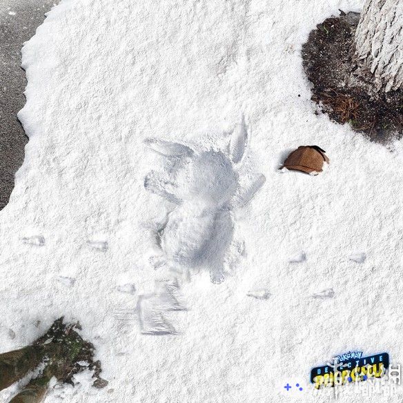 《名侦探皮卡丘》最新海报公布，这次向大家展示的是宝可梦们的雪地印迹照，一起来看一下！